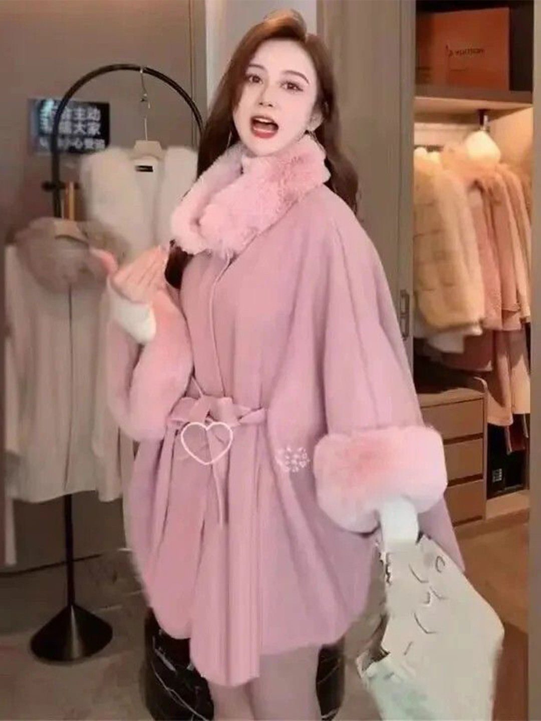 Miss Mosa By Akanksha Women Mock Collar Violetta Winter Capes with Fur Detailing