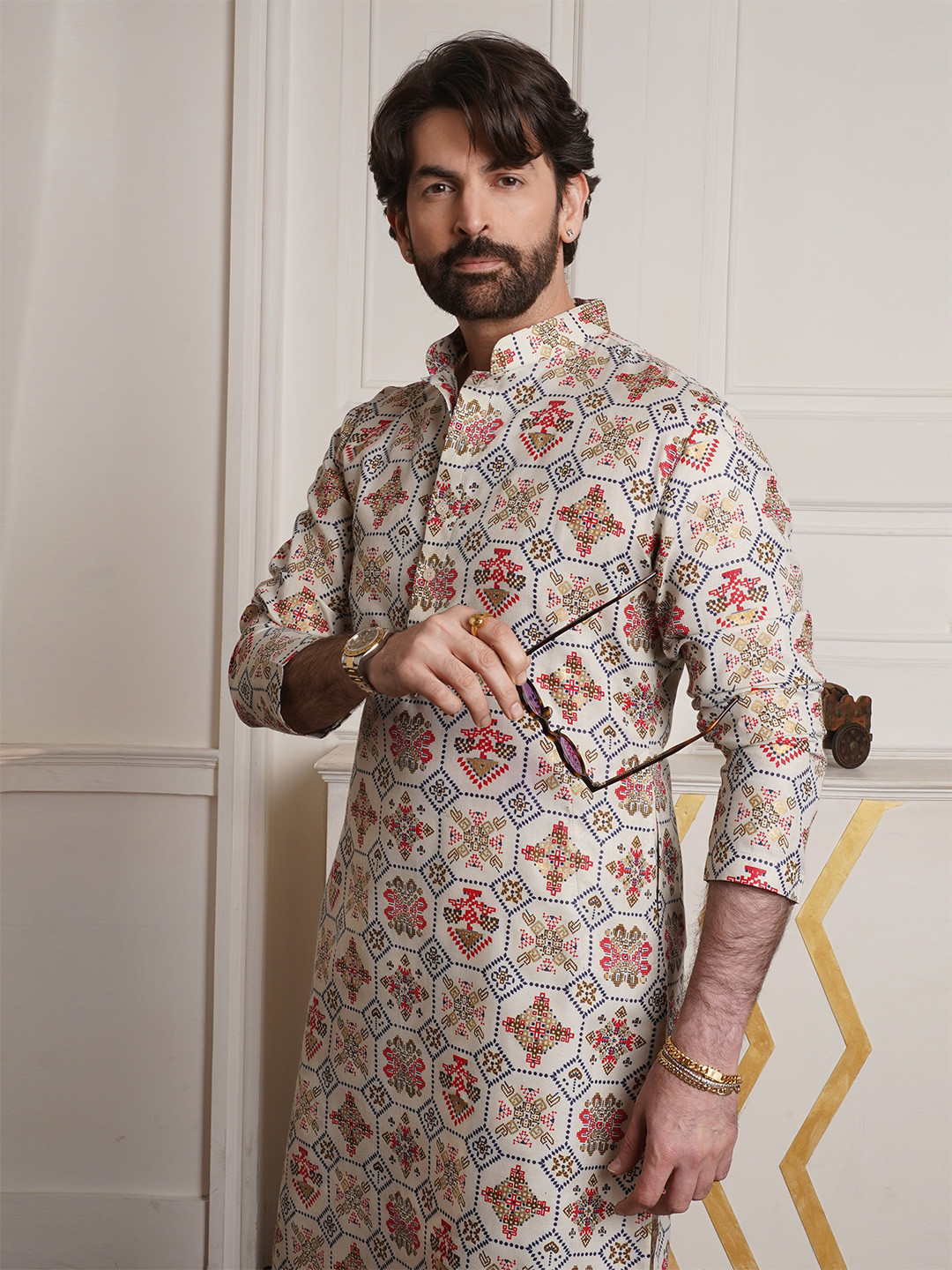 SOJANYA Ethnic Motifs Printed Band Collar Straight Kurta