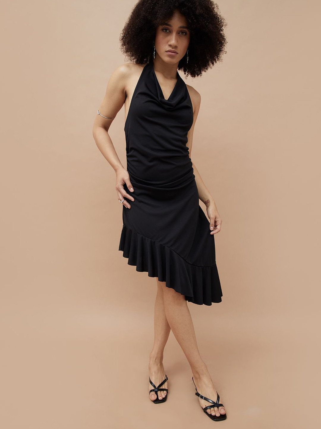 Ginger by Lifestyle Halter Neck Ruched Ruffled Sheath Dress