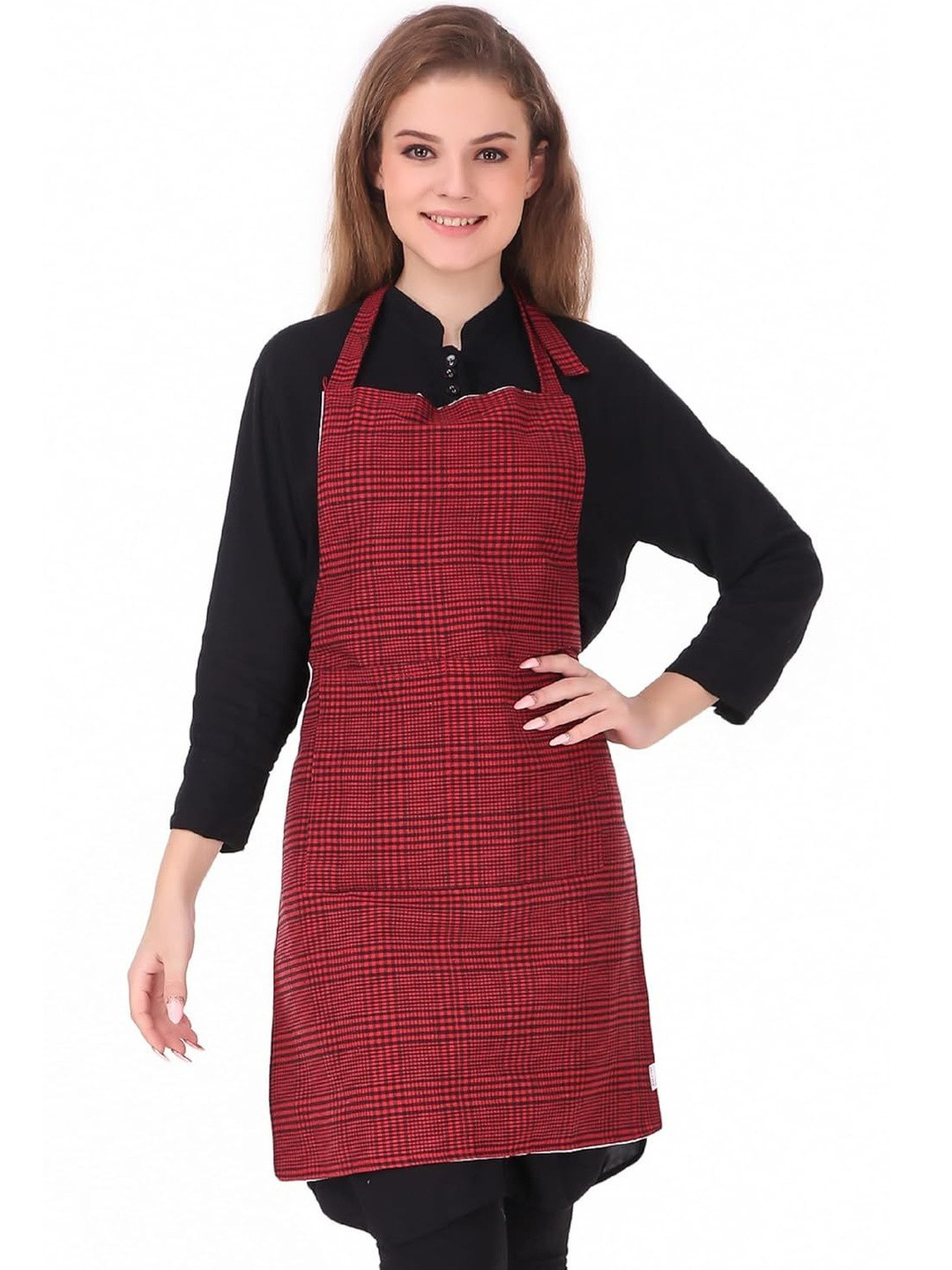 DESNUDA Red Checkered Adjustable Strap Kitchen Apron