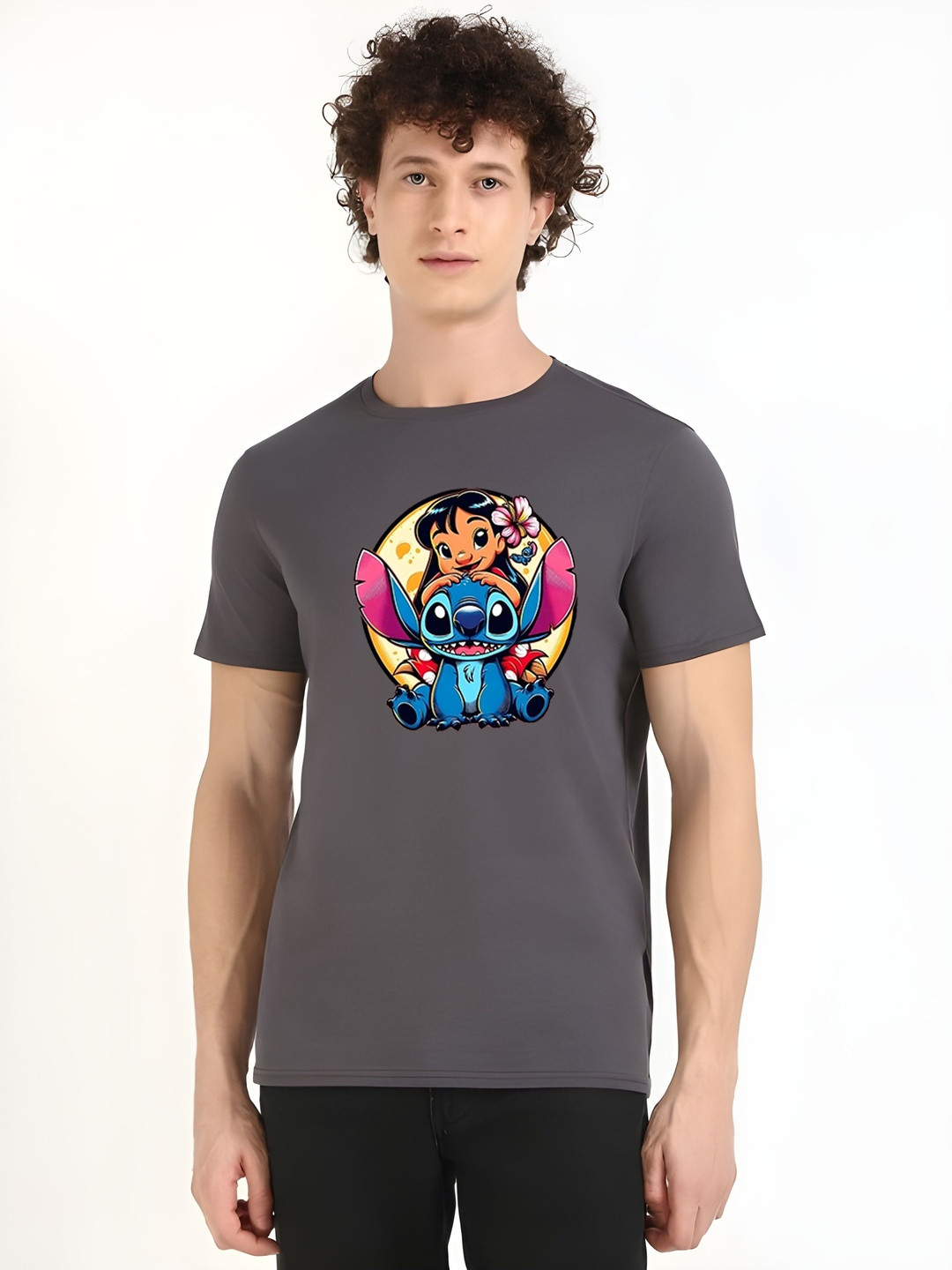 Moda Rapido Lilo & Stitch Graphic Printed Round Neck Short Sleeves T-shirt