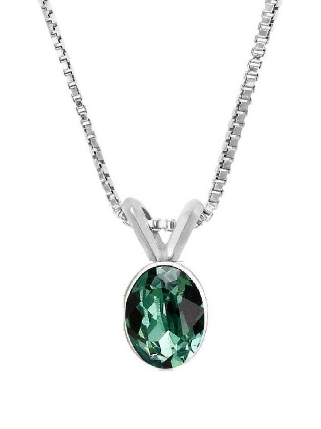 elitemart Unisex Silver-Plated Emerald Stone Panna 6.00 Carat Unheated & Untreated Pendant