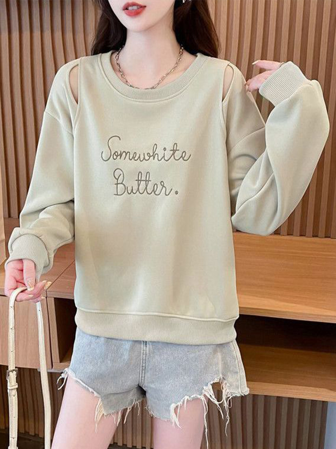 StyleCast x Revolte Women Typography Printed Sweatshirt With Cut-Out Detail