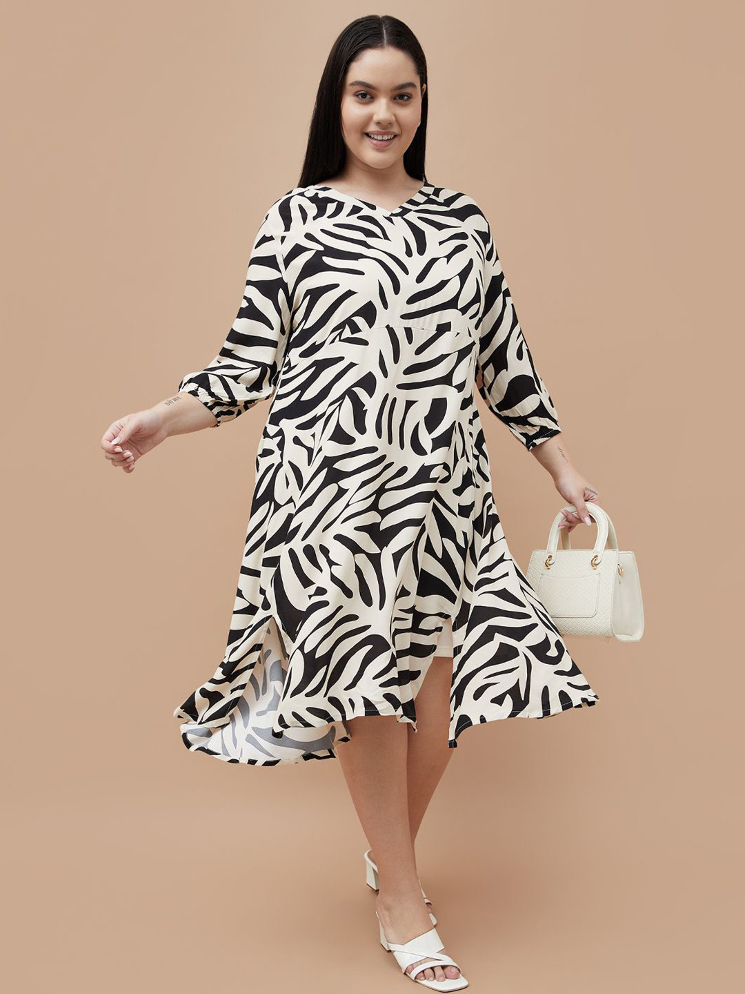 Nexus by Lifestyle Women Abstract Printed Slits A-Line Midi Plus Size Dress