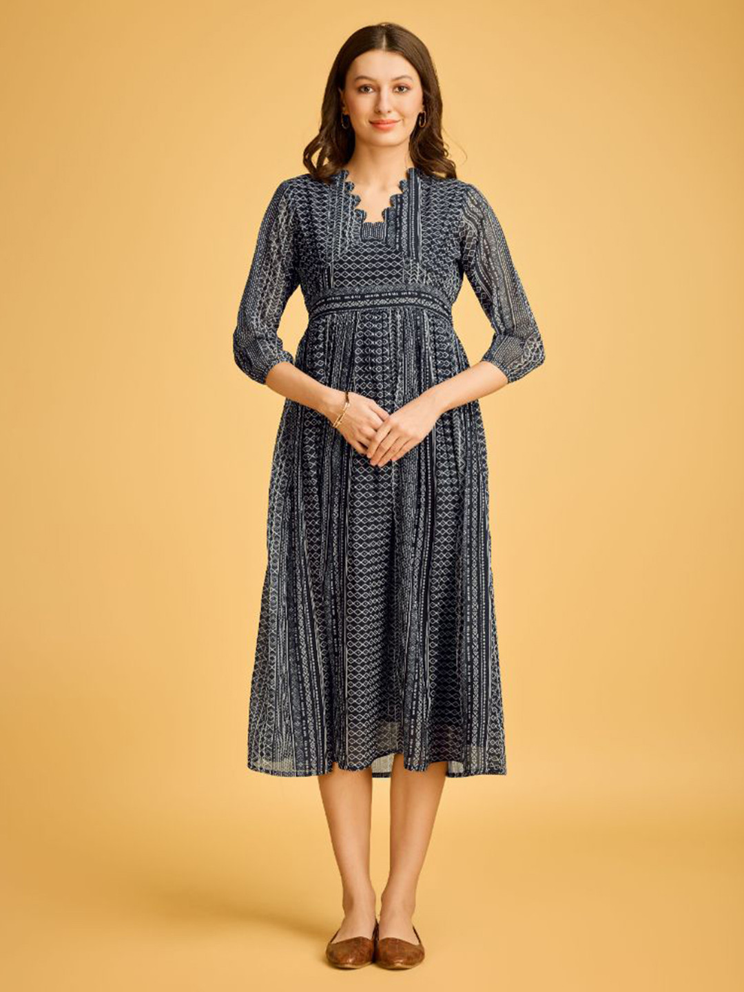 DAATAR Printed Fit & Flare Midi Dress