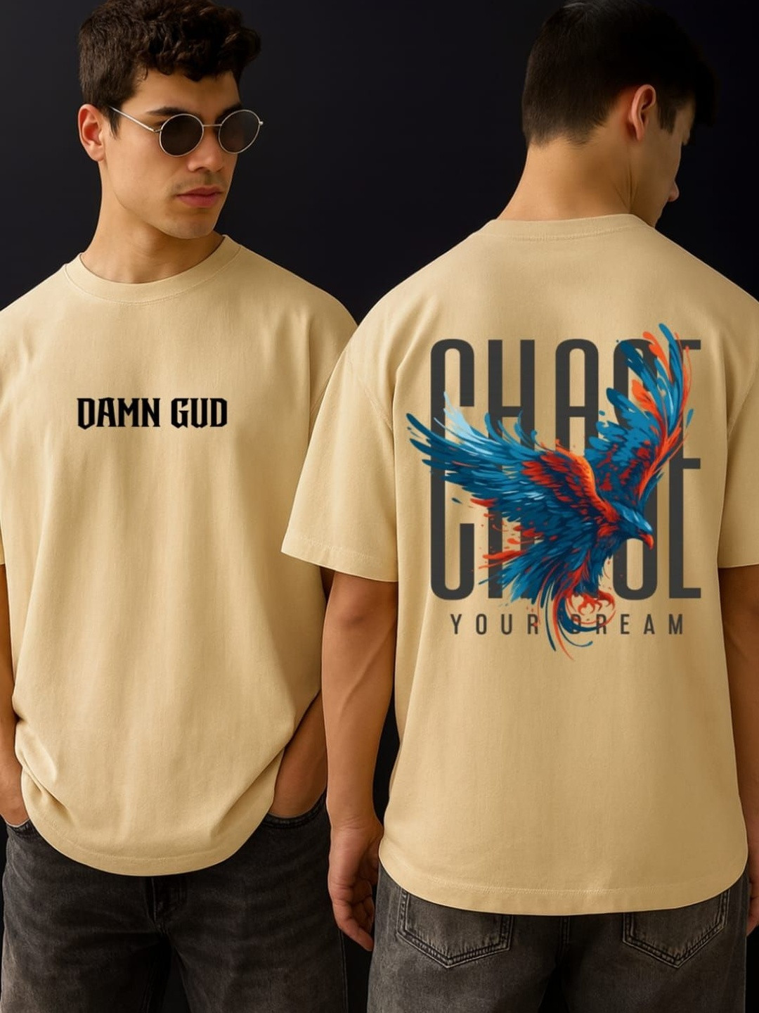 DAMN GUD DG Men Graphic Printed Drop Shoulder Oversized T-Shirt