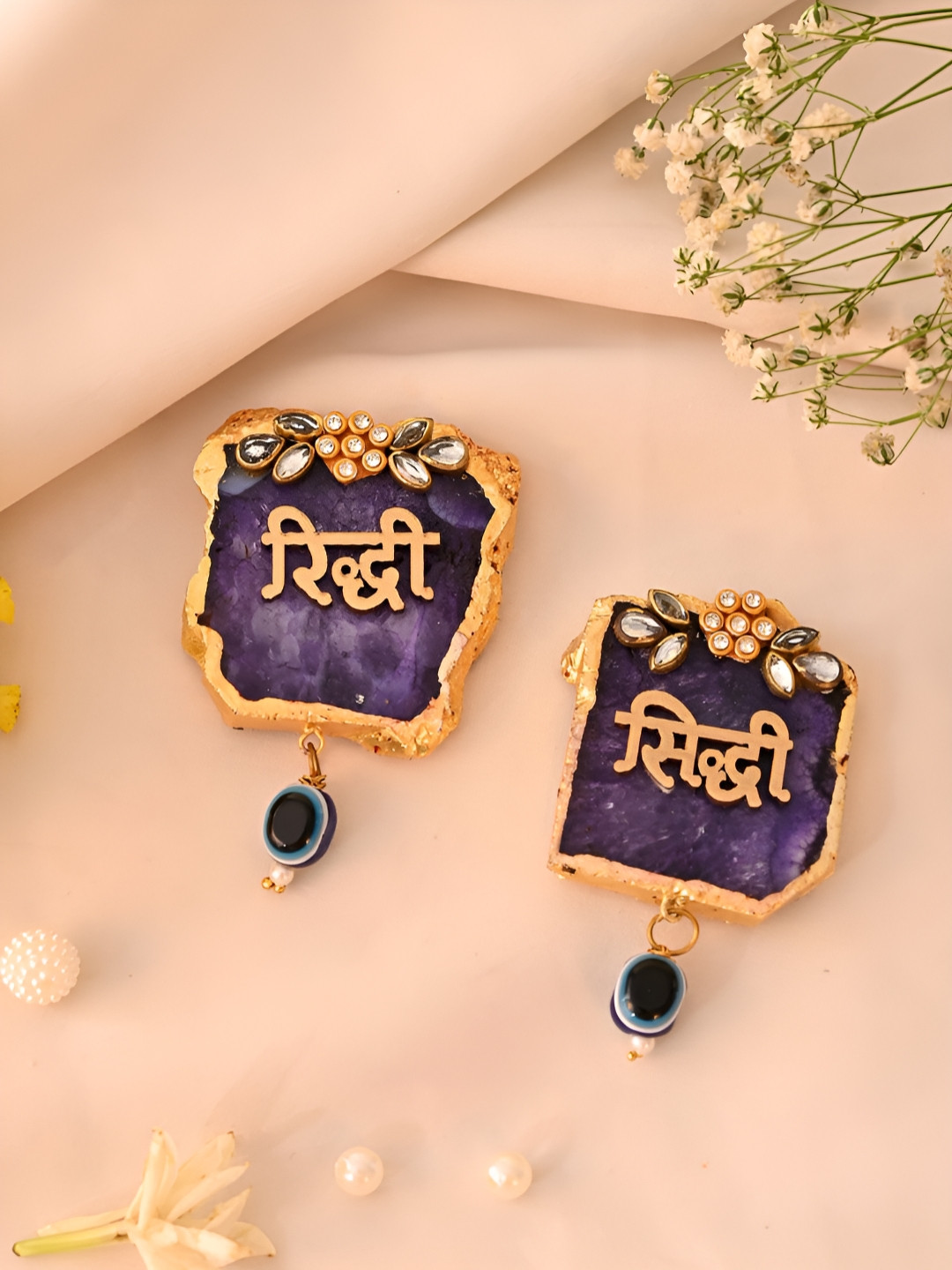 Aapno Rajasthan Purple & Gold-Toned 2 Pieces Siddhi Riddhi Wall Festive Decors