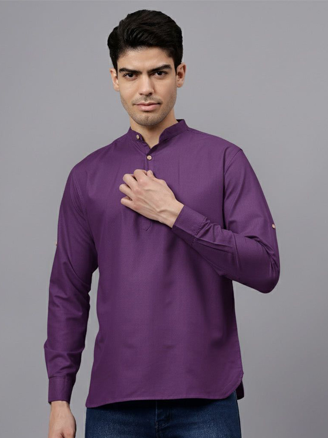 Yansh Creation Men Mandarin Collar Long Sleeves Cotton Kurta