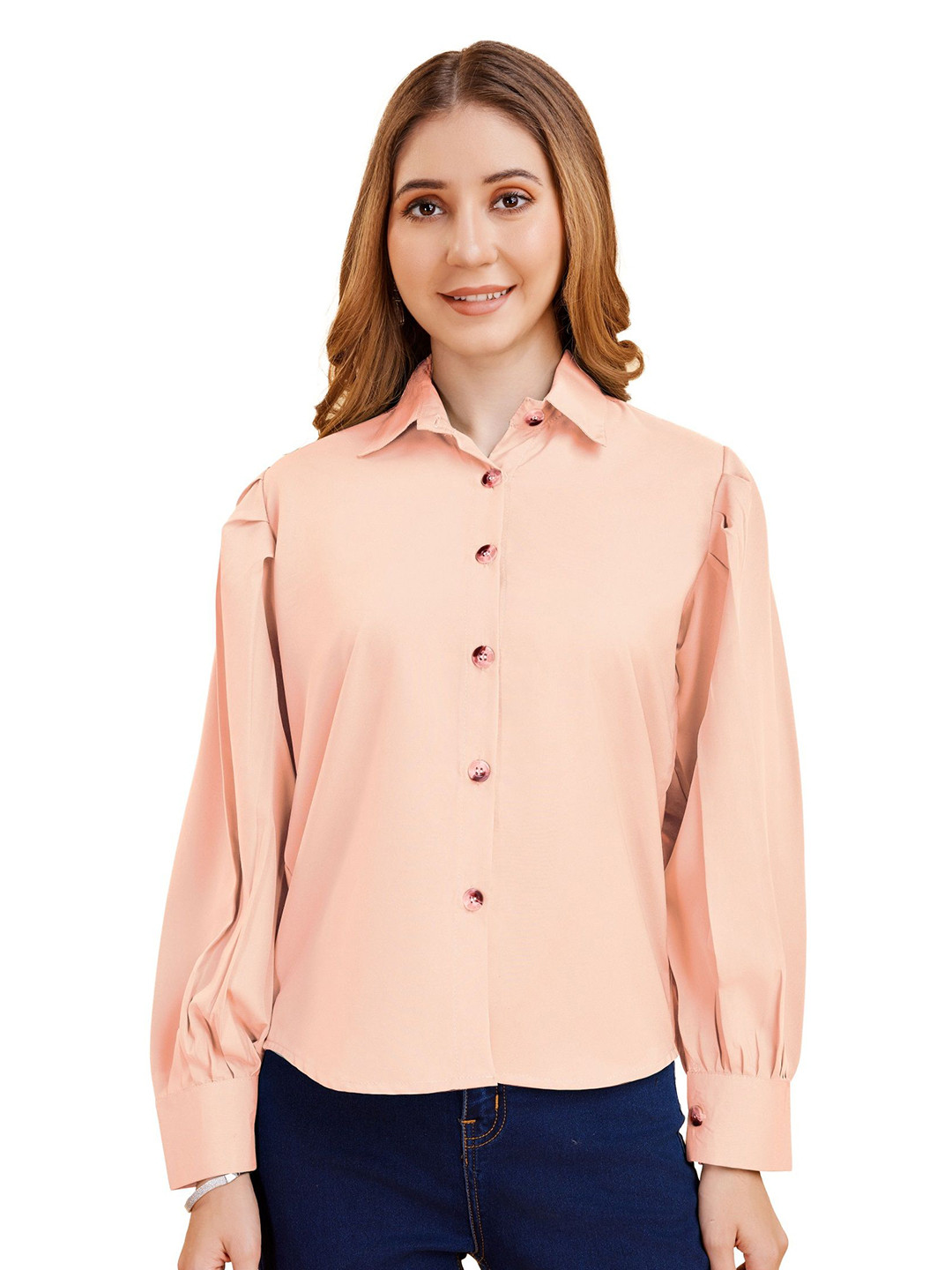 ANN SPRINGS Spread Collar Puff Sleeves Standard Shirt