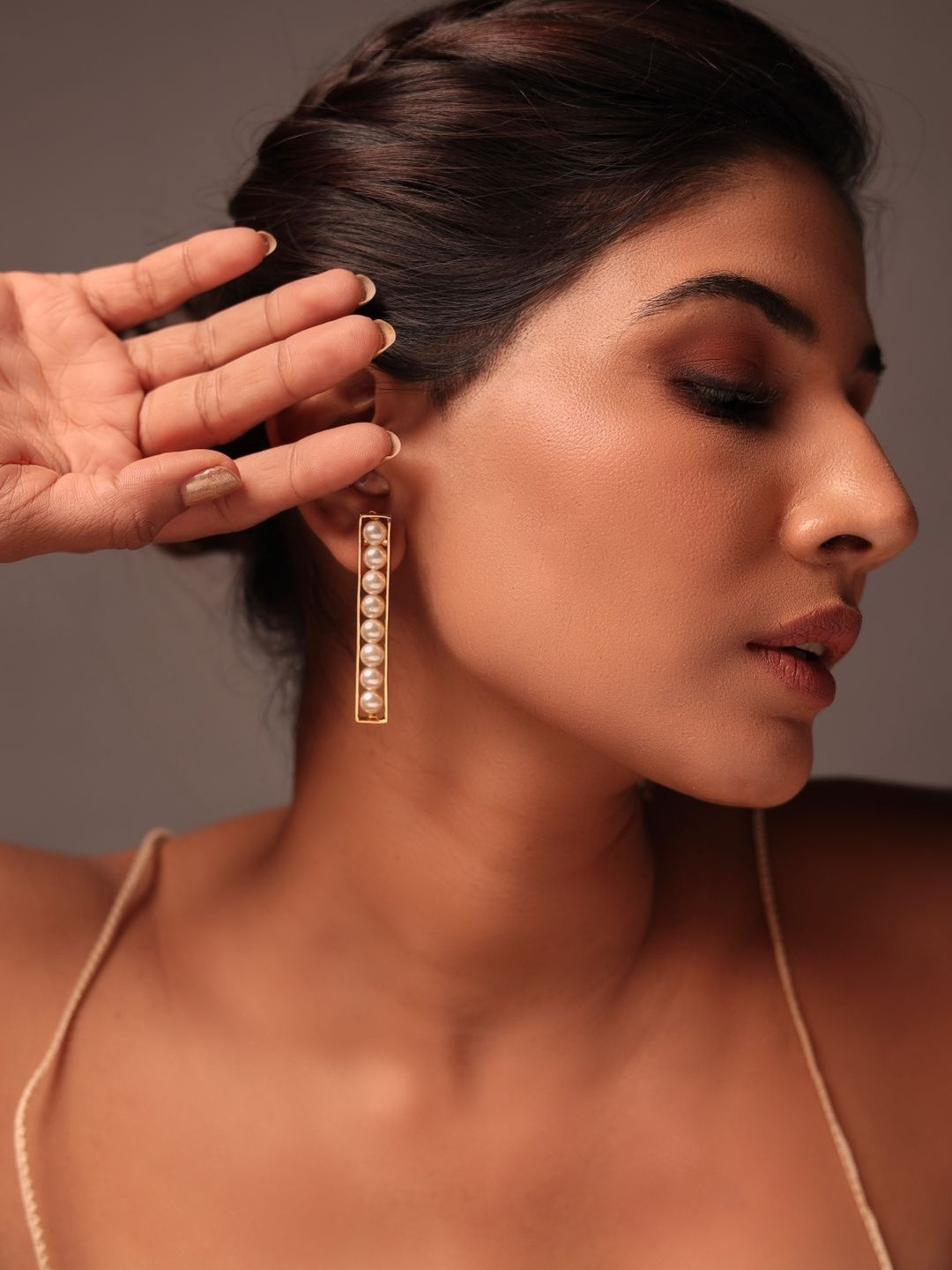 Mokshali Jewelry Gold-Plated Pearls Beaded Square Shaped Drop Earrings