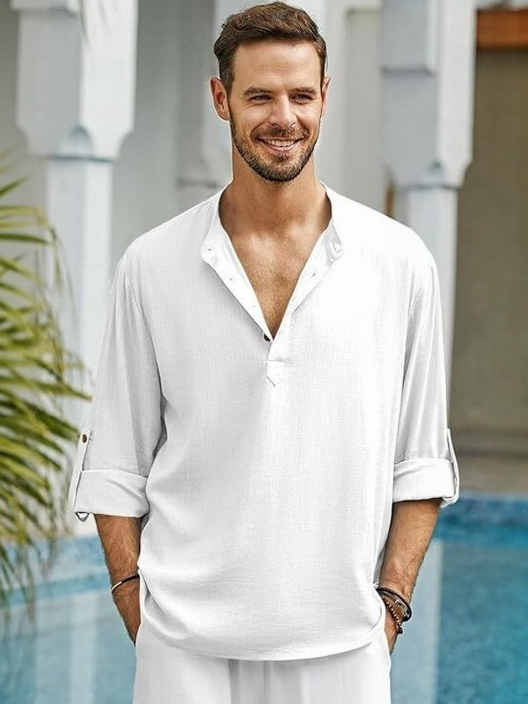 Edin Men White Curved Hem Kurta