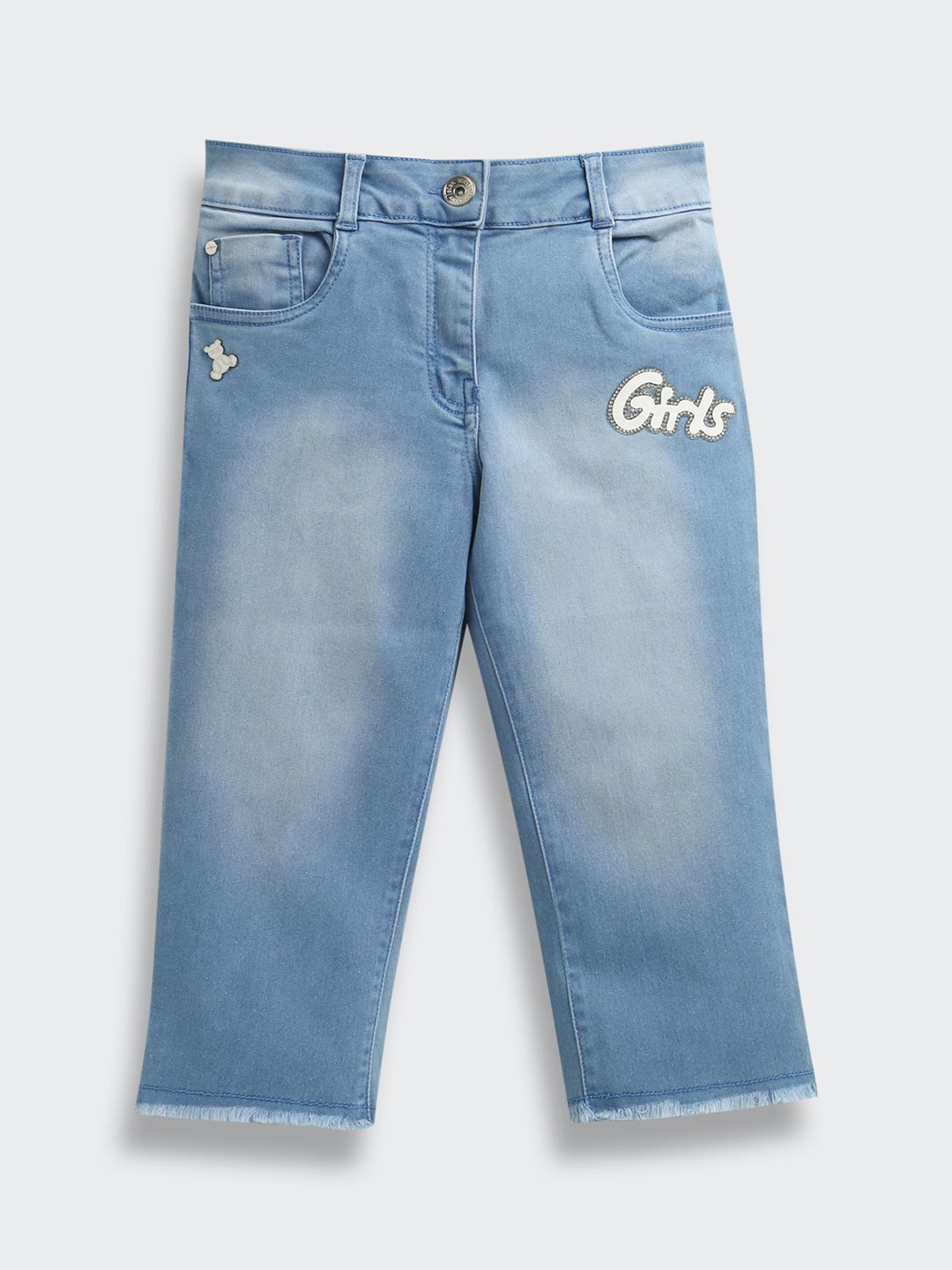 Tiny Girl Girls Skinny Fit Mid-Rise Light Fade Embellished Stretchable pedal pant Jeans