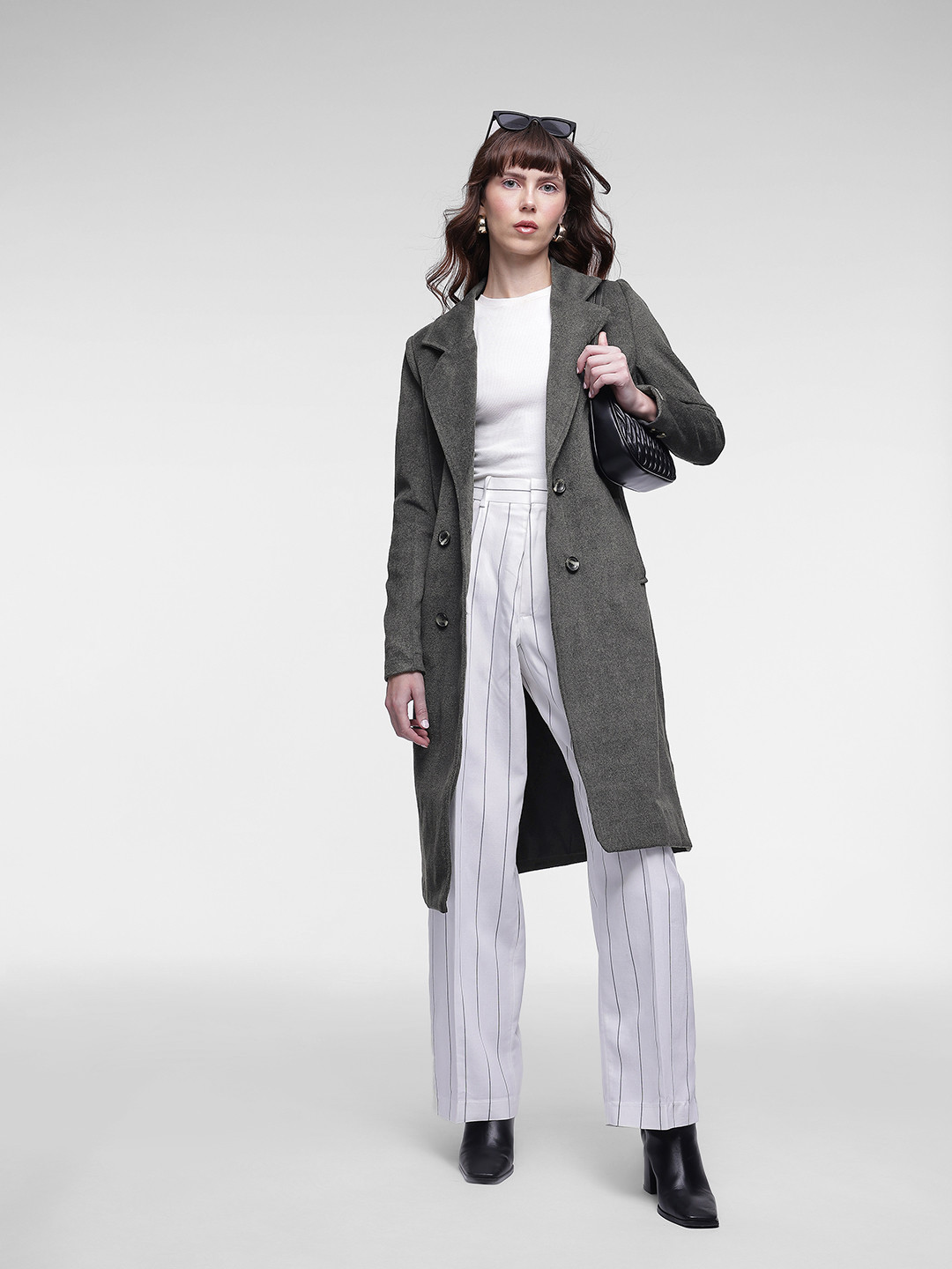 French Connection Notched Lapel Collar Twill Weave Double-Breasted Regular Fit Overcoat