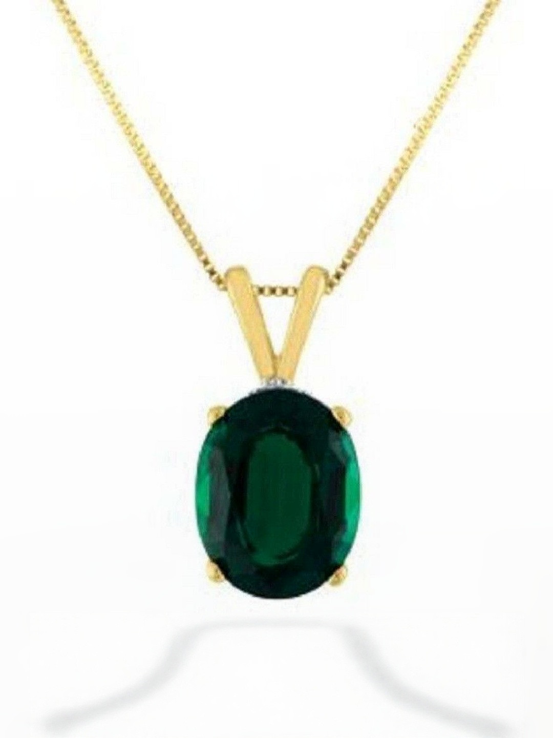 elitemart Gold-Plated Oval Shaped Emerald Stone Studded Pendant With Chain