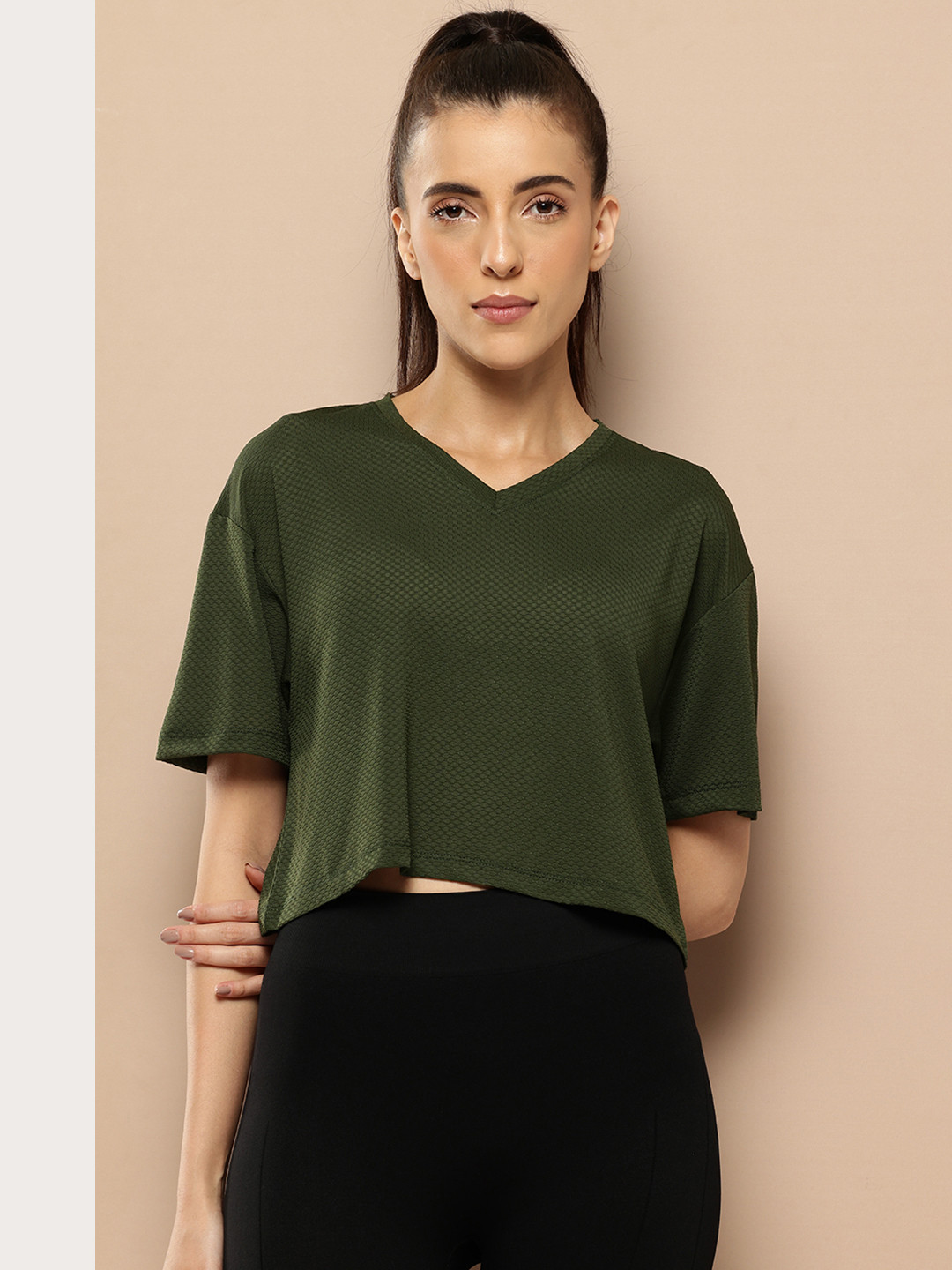 Alcis Self Design Textured DryTech+ Crop Sports T-shirt