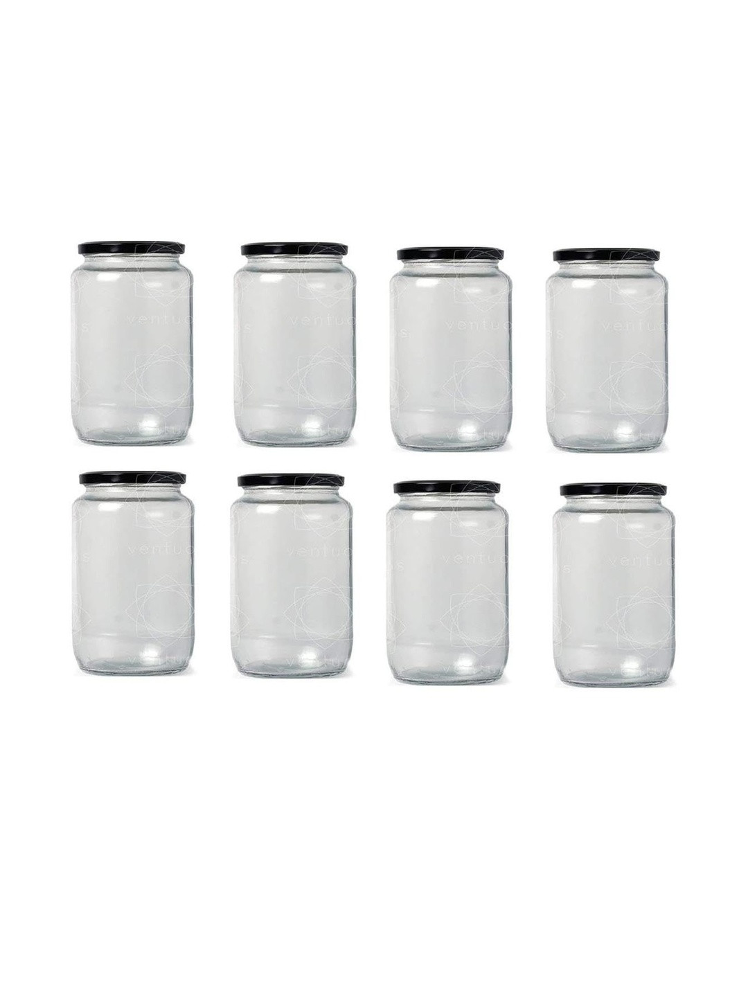 1ST TIME Transparent & Black 8 Pieces Glass Dishwasher Safe Cylinder Jars