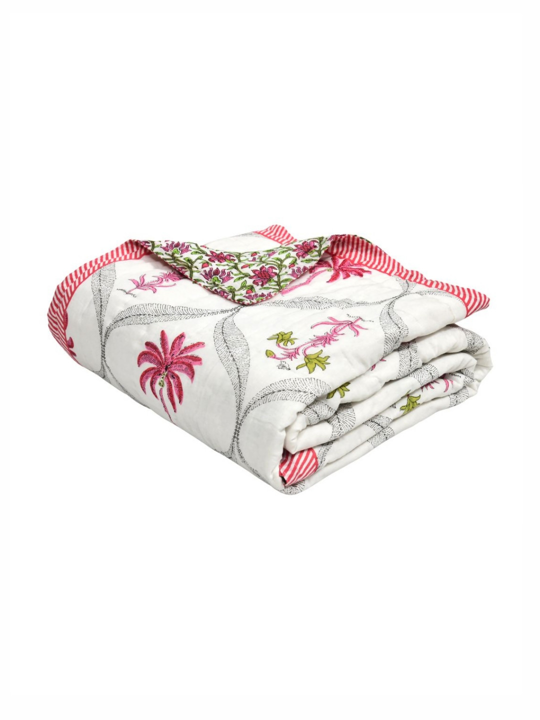BLOCKS OF INDIA Pink & White Floral Printed AC Room 350 GSM Quilt