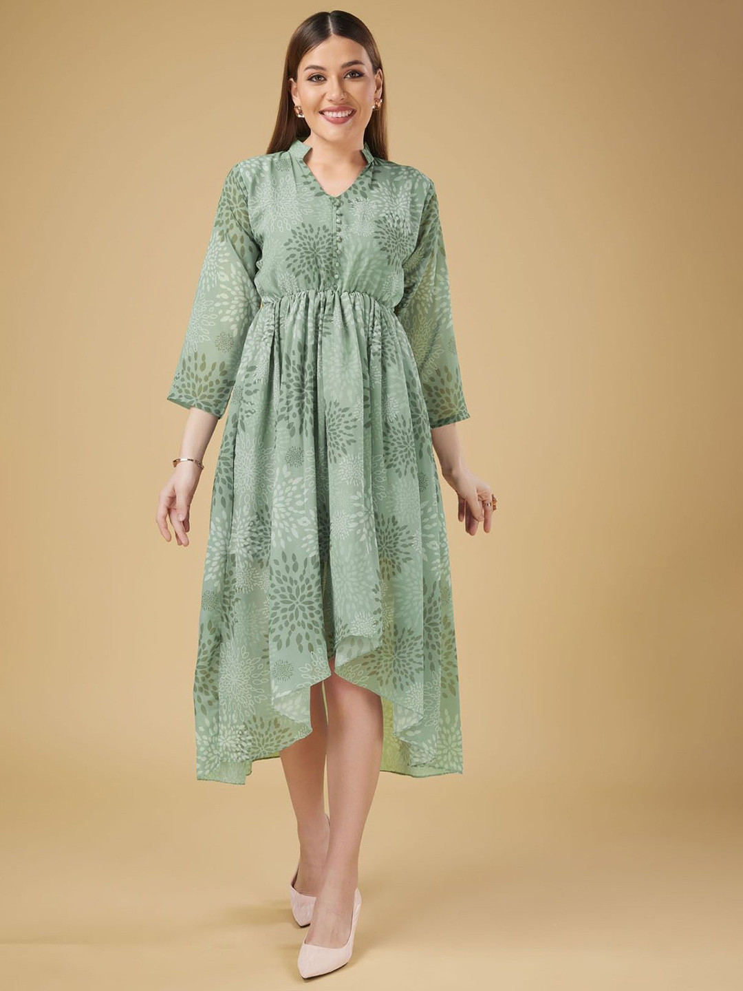 DAATAR Ethnic Motifs Printed Georgette Fit & Flare Midi Dress