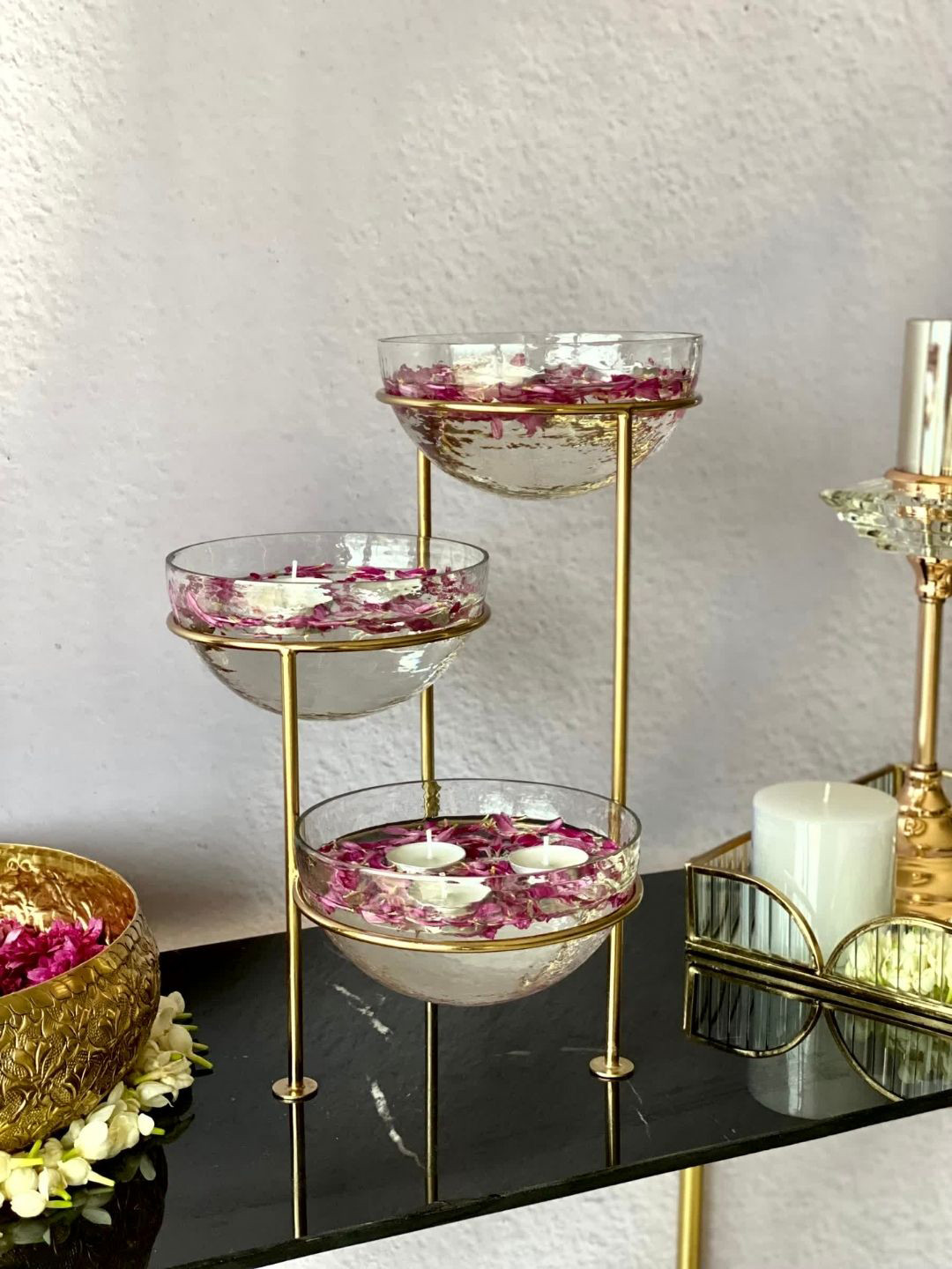 Mason Home Gold Toned & Transparent Luxe Trio Stand Decorative Bowls