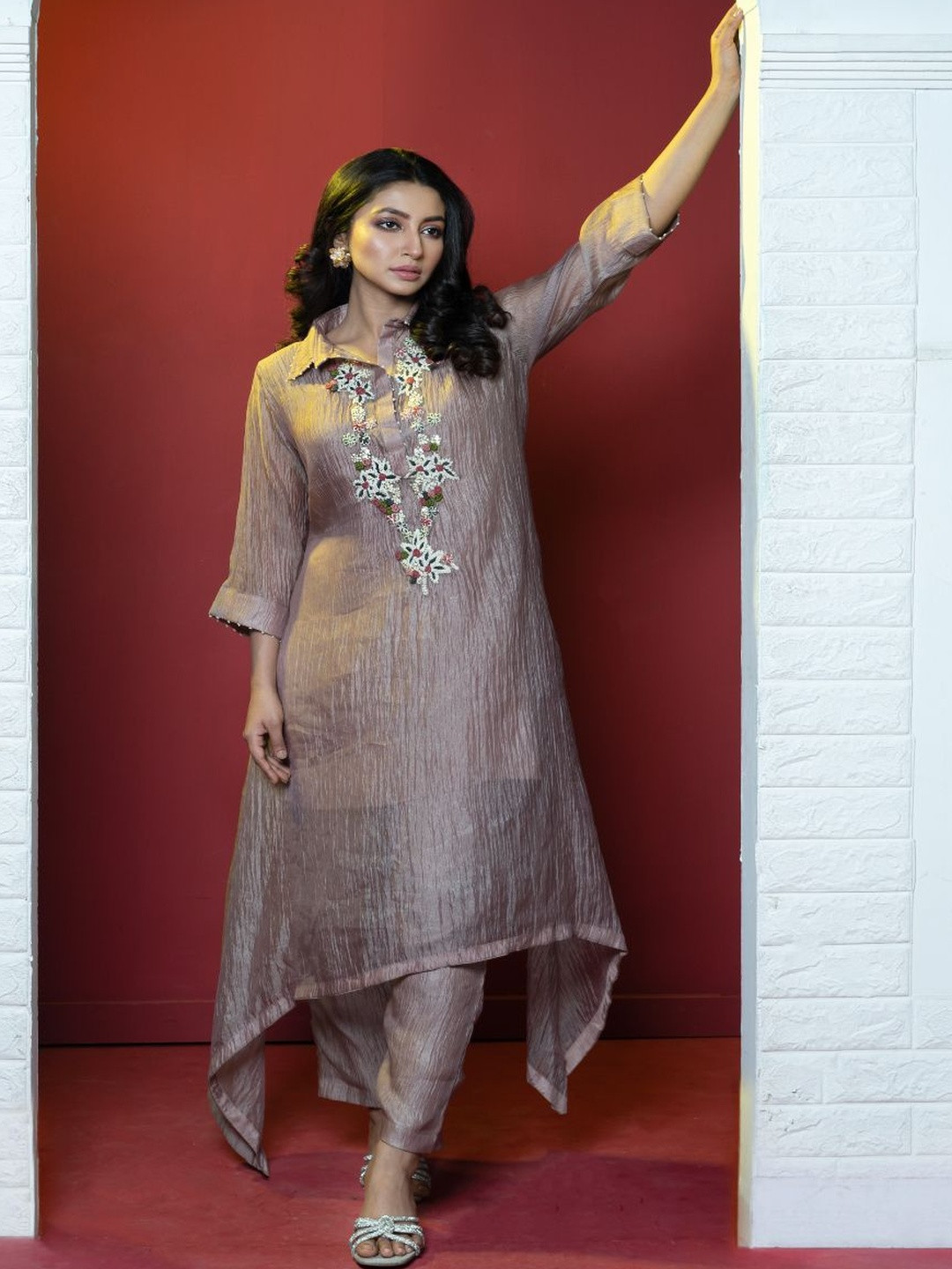 The Moyra Women Floral Embroidered Kurta with Trousers & Camisole