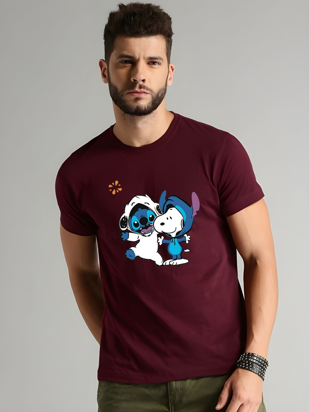 Moda Rapido Lilo & Stitch Graphic Printed Round Neck Short Sleeves T-shirt