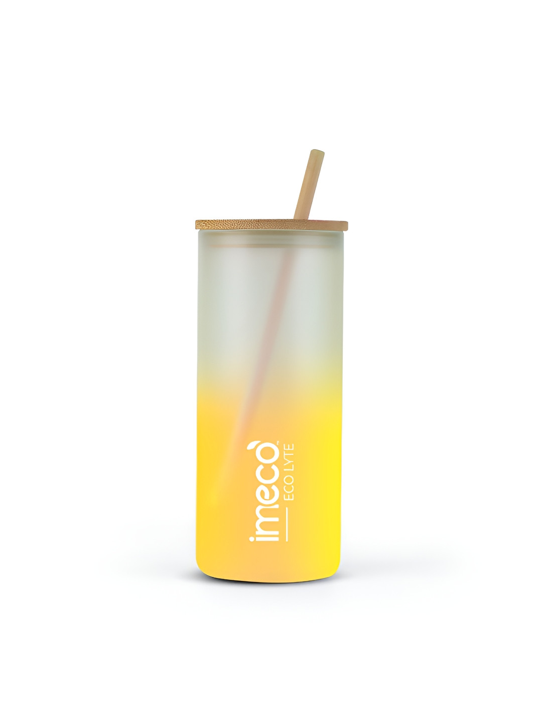 IMECO Yellow Borosilicate Brand Logo Tumbler Sipper Water Bottle With Bamboo Lid  -600 ml