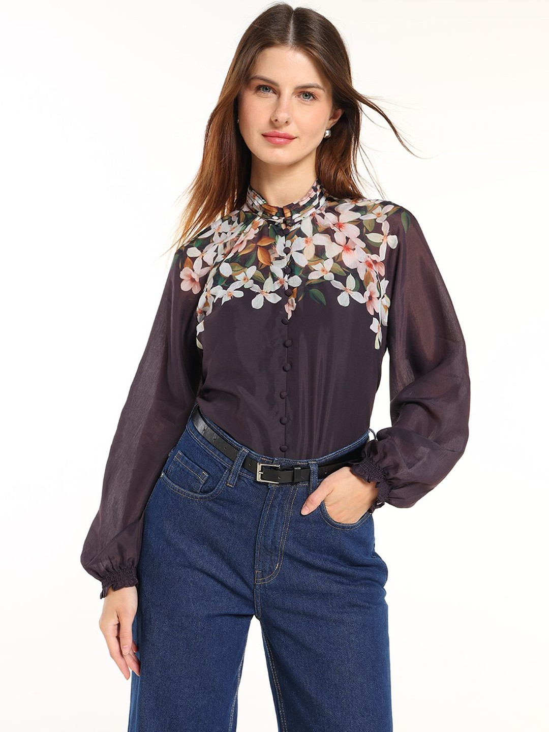 COVER STORY Floral Printed Bishop Sleeves Top
