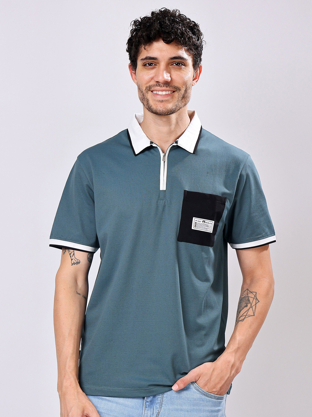 Stylox Men Brand Logo Polo Collar Pockets T-shirt