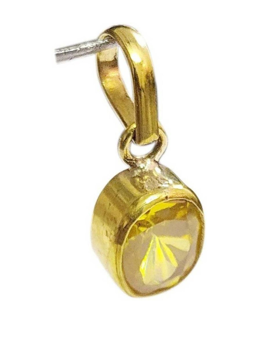 elitemart Unisex Gold-Plated Pukhraj Studded Oval Shaped Pendant