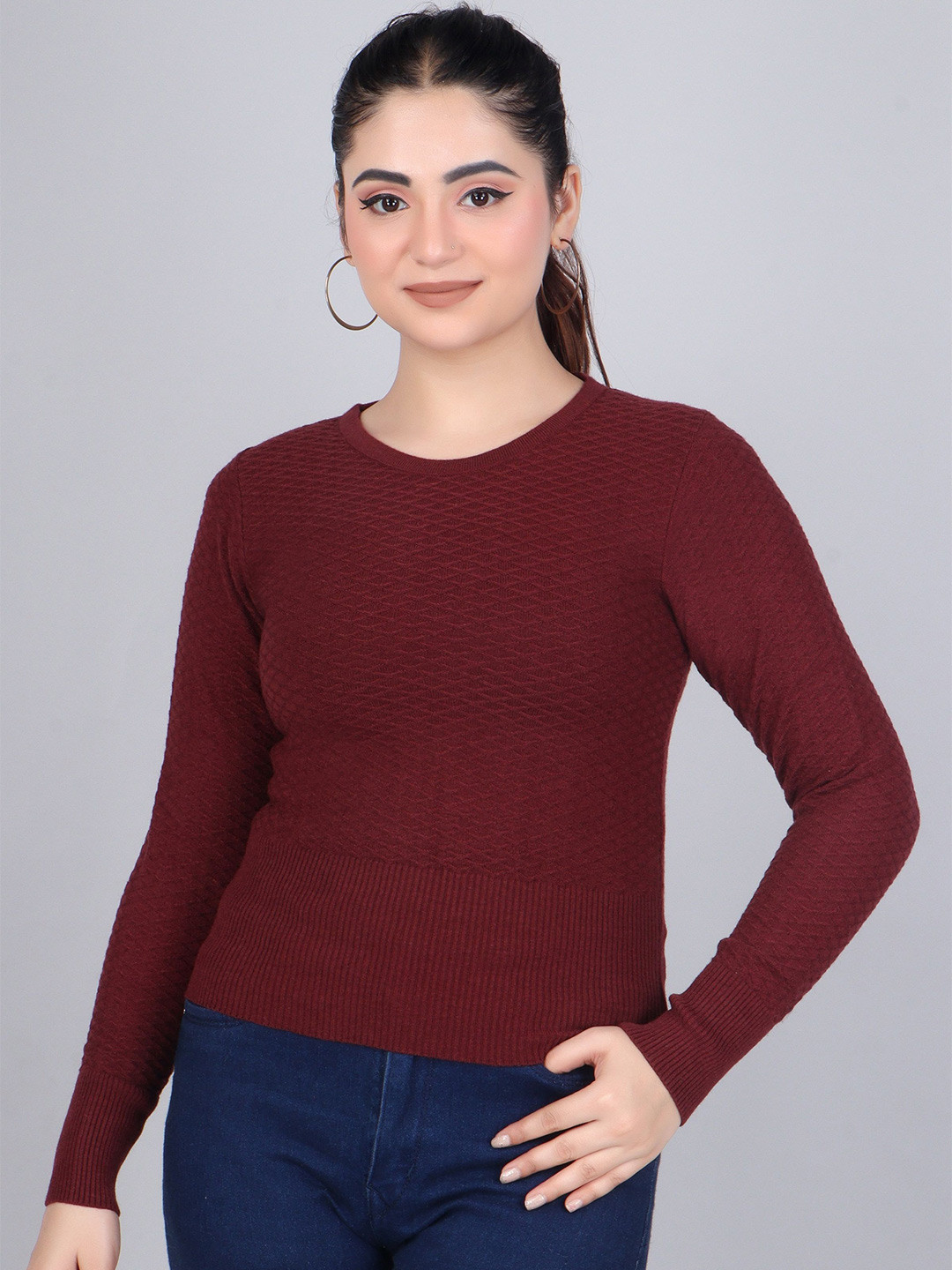 FEVERFEW Women Round Neck Long Sleeves Pullover Sweaters