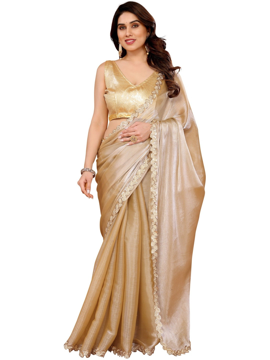 LeeliPeeri Designer Jimmychoo Solid Sequinned Border Saree With Embroiderd Blouse Piece