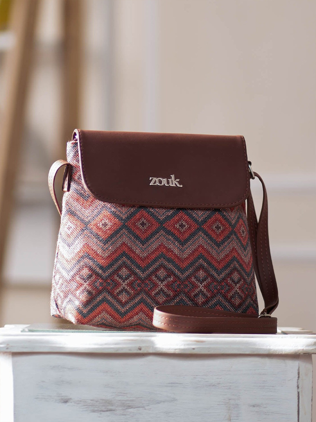 ZOUK Geometric Printed Structured Sling Bag