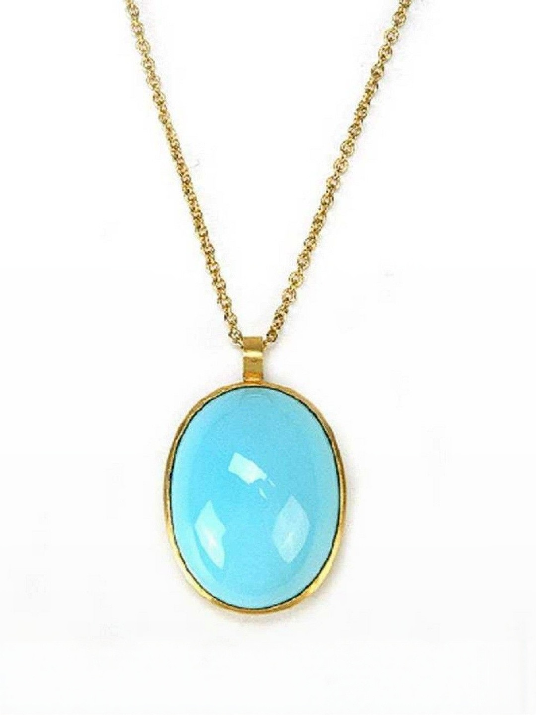 elitemart Unisex Gold-Plated Oval Turquoise Pendant With Chain