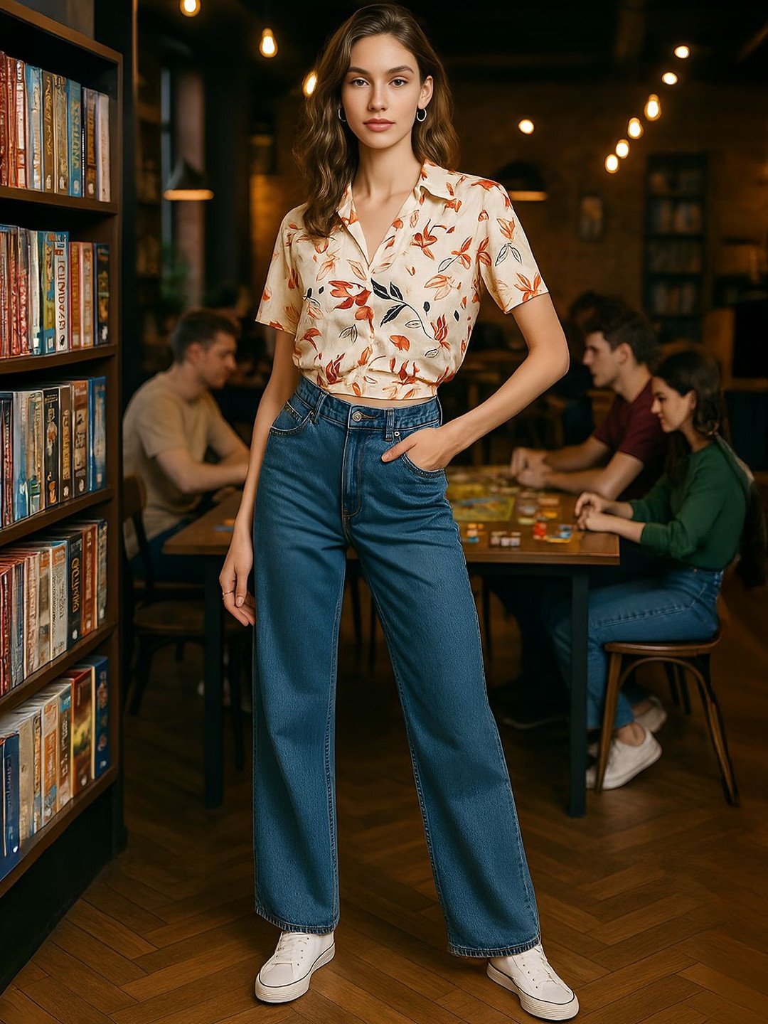 don't be basic Floral Printed Shirt Style Crop Top