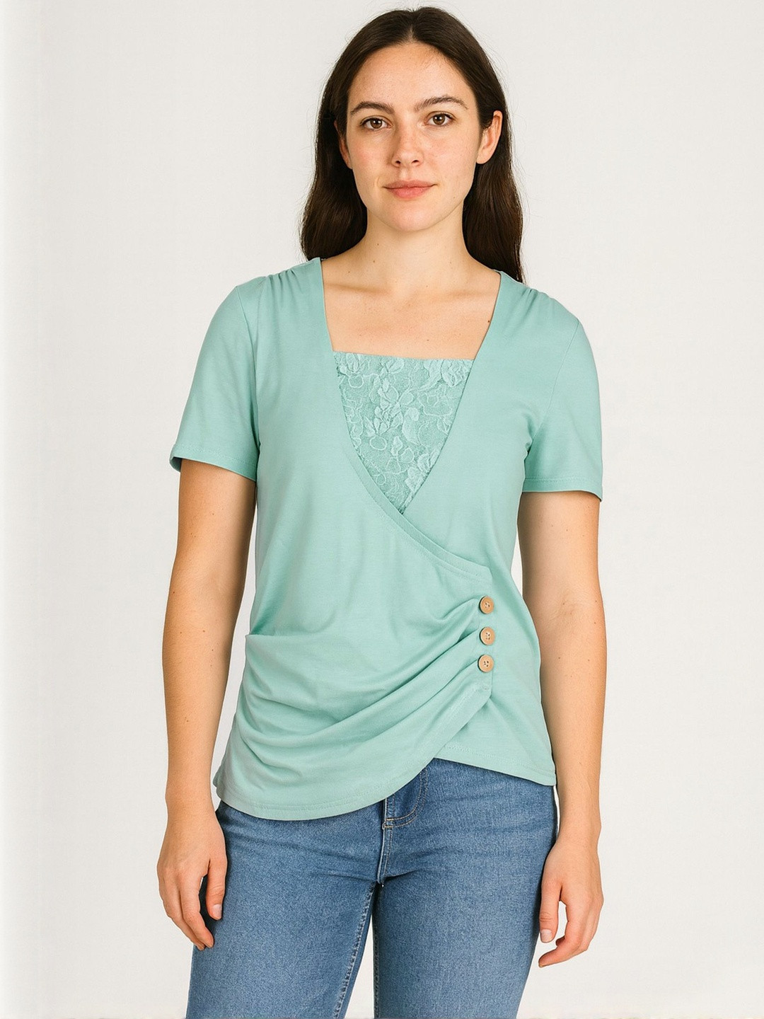 LULU & SKY Women Lace Inserts Wrap Top