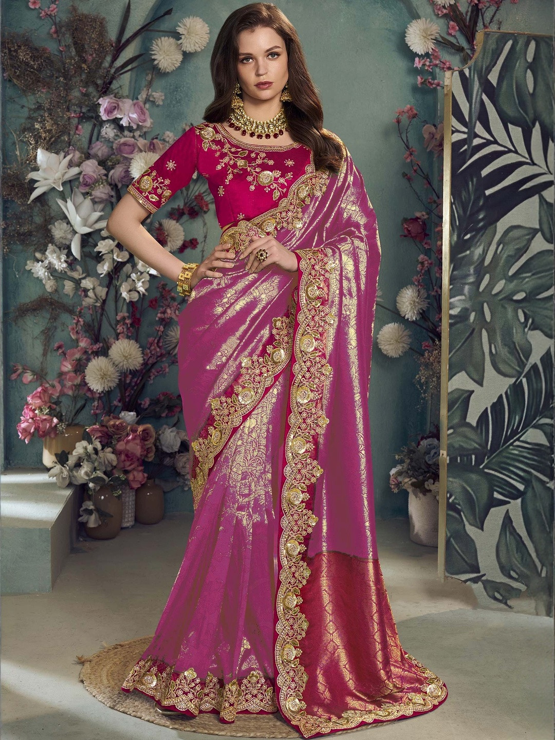 Suha Woven Design Embroidered Heavy Work Saree