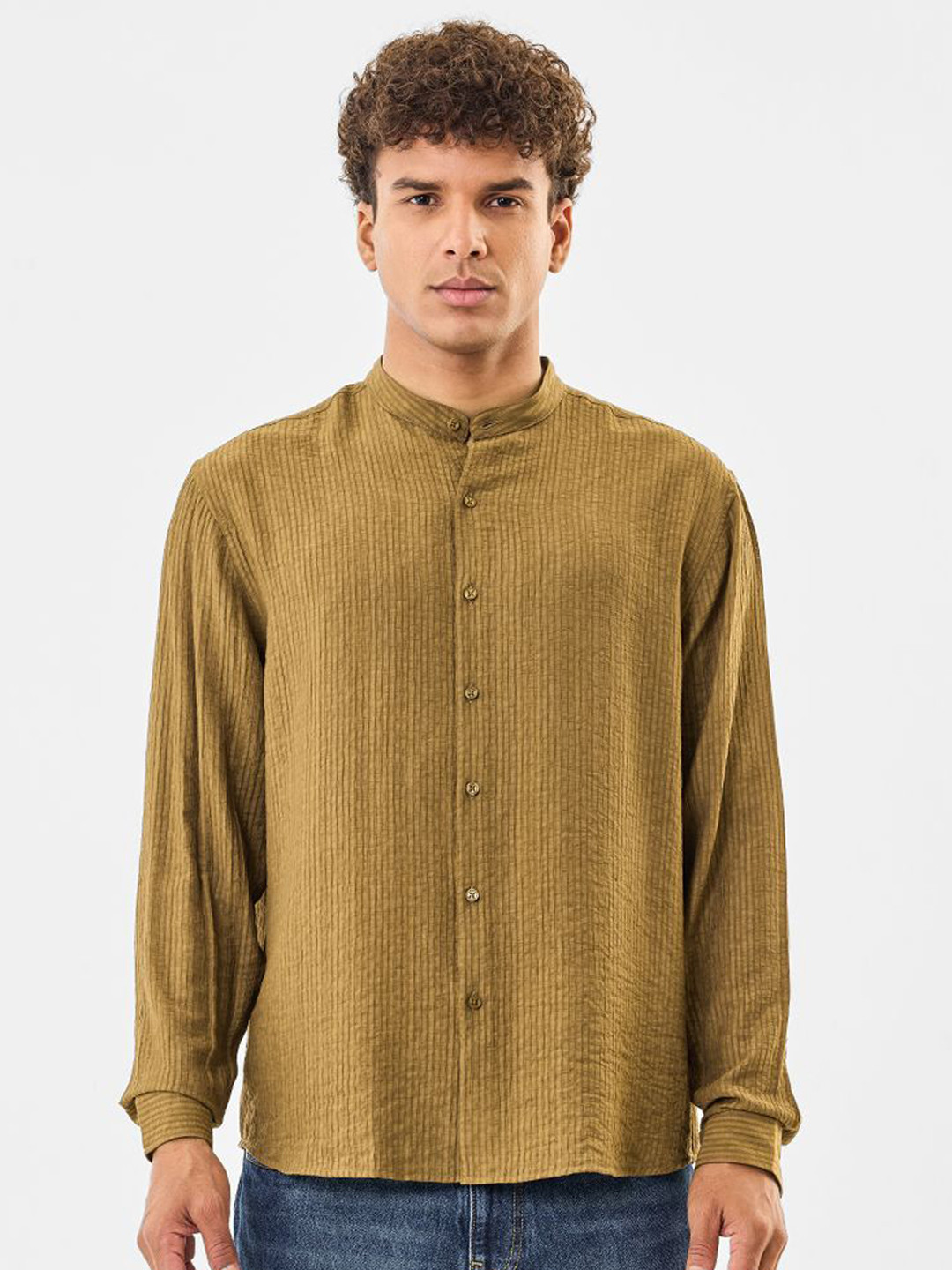 Snitch Pure Cotton Mandarin Collar Casual Shirt