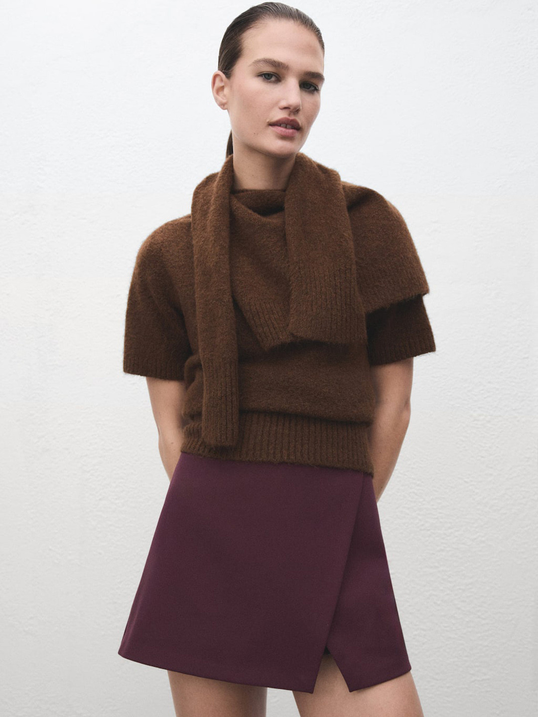 MANGO Mid-Rise Asymmetric Hem Wrap-Style Mini Skorts with Side Slit