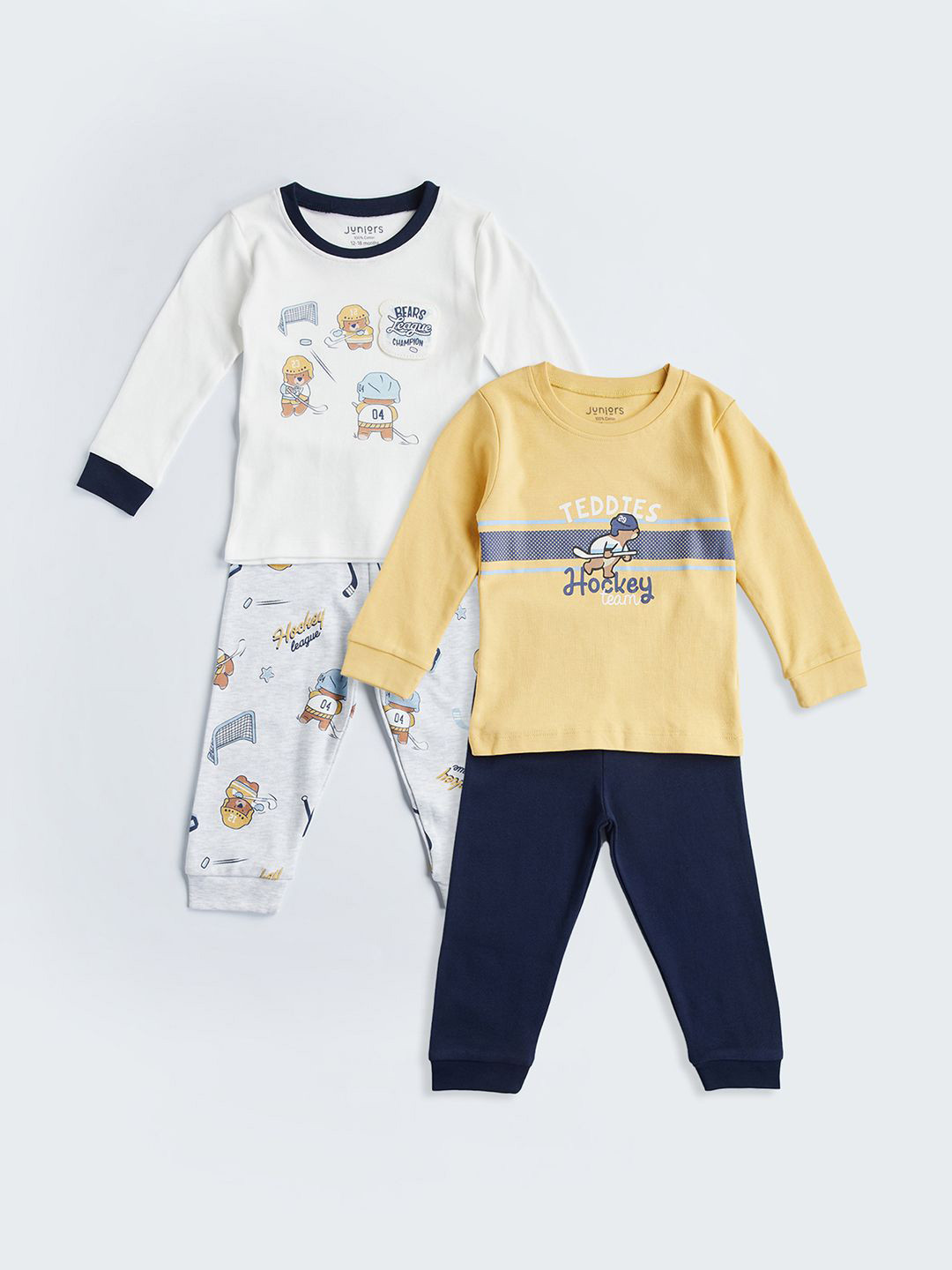 Juniors by Babyshop Boys Pack Of 2 Printed Long Sleeves Pure Cotton T-shirt With Joggers