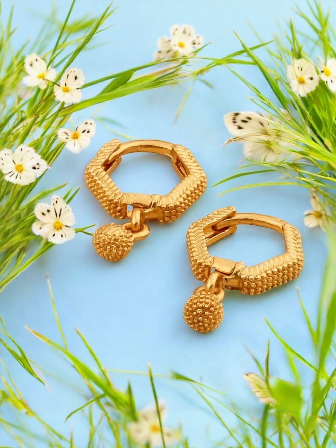 SHREE KRISHNA SHOPPING Gold-Plated Rectangle Shaped Hoop Earrings