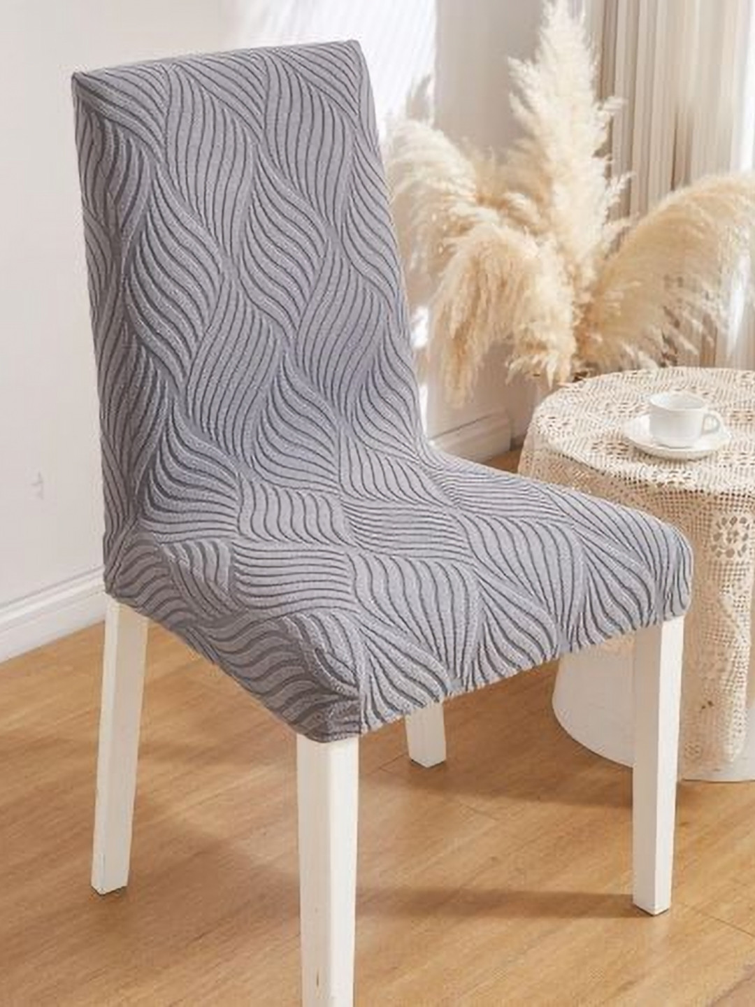 HOMETHREADS Grey 2 Pieces Textured Wrinkle-Resistant Elasticated Chair Covers
