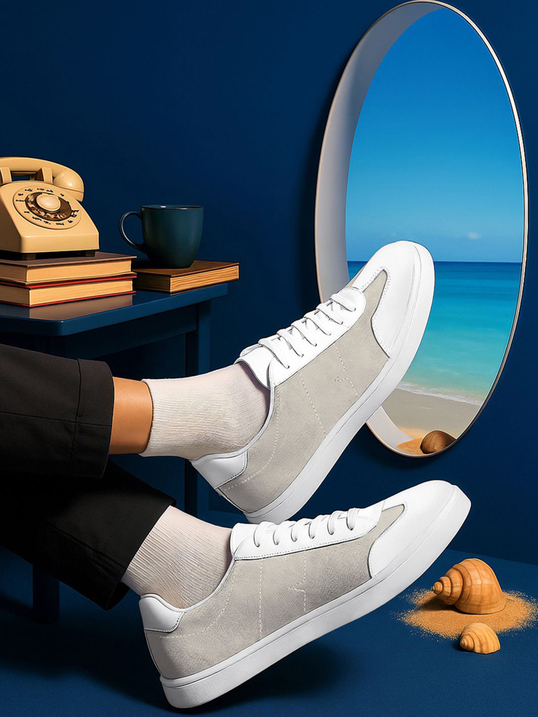 Bewakoof Men's Beige & White Color Block Low-Top Sneakers