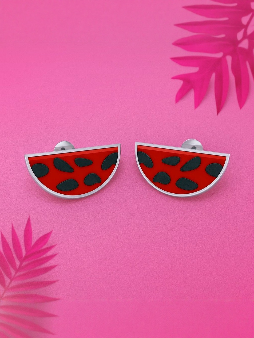 925 SILLER 925 Sterling Silver Rhodium-Plated Watermelon Studs