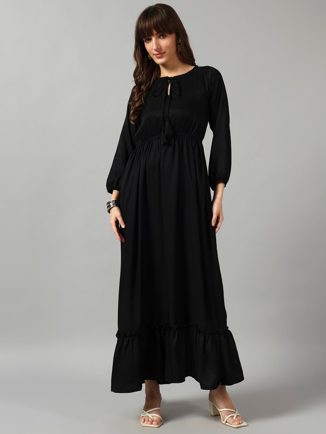 Krunal Raiyani Women Tie-Up Neck Puff Sleeves Regular Ankle Length Anarkali Kurta