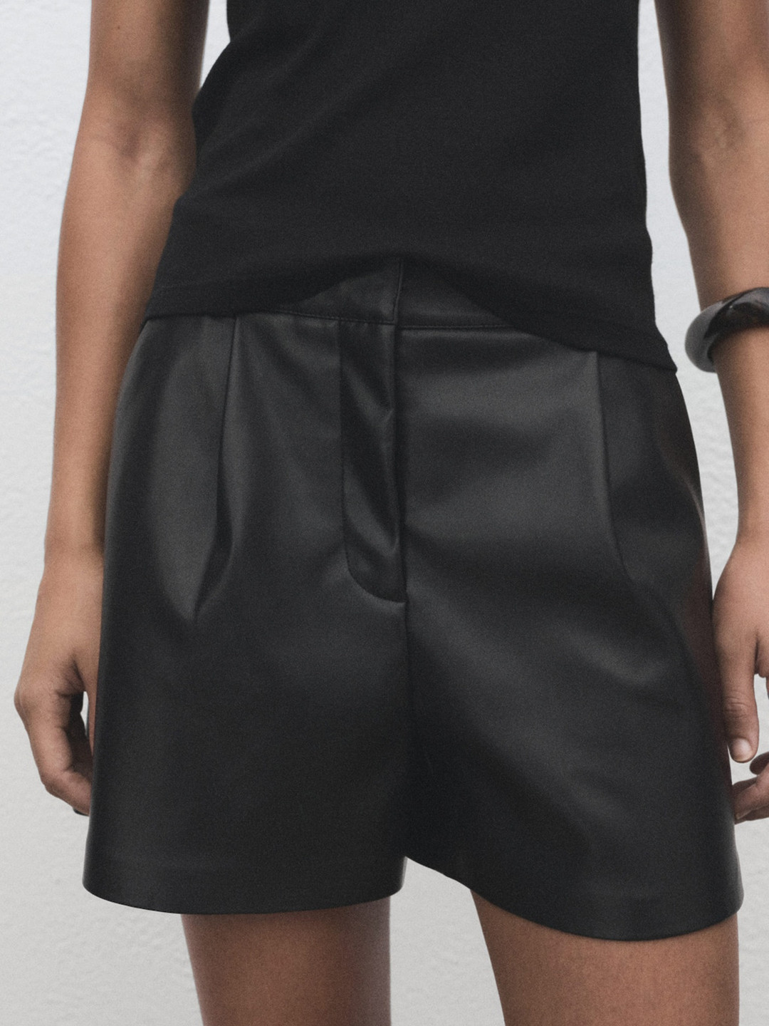 MANGO Women Faux Leather Pleated Shorts