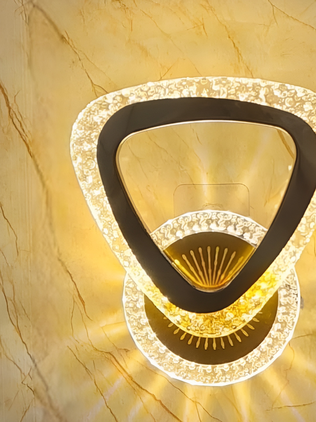 MFD HOME FURNISHING Gold-Toned Luxurious Solid Triangle Acrylic Crystal Wall Lamp