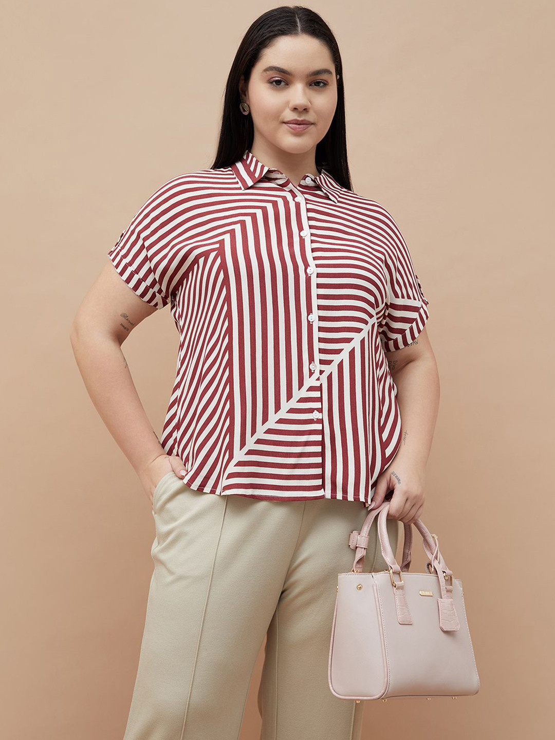 Nexus by Lifestyle Women Plus Size Vertical Striped Shirts