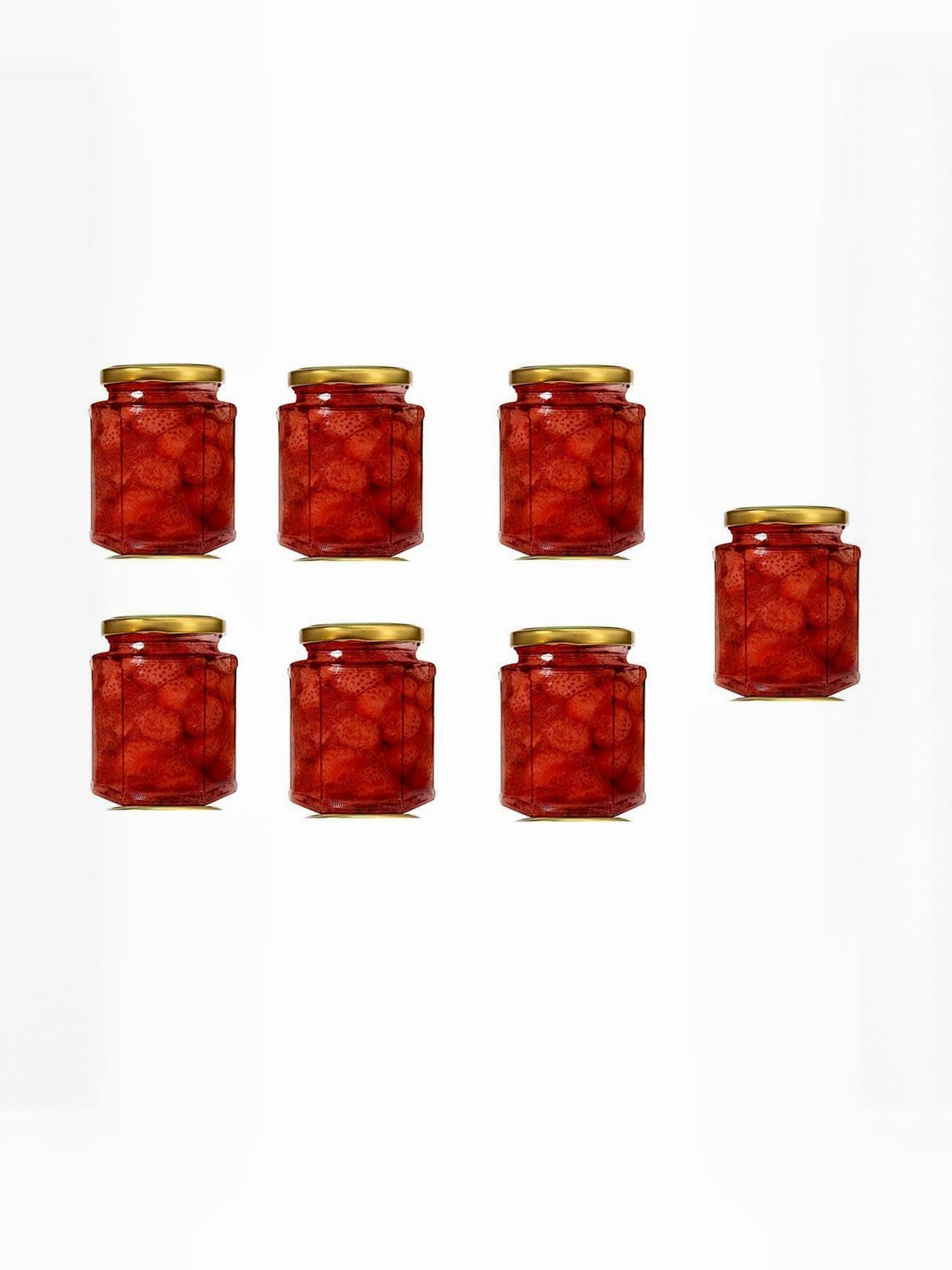 1ST TIME Transparent & Gold-Toned 7 Pieces Glass Dishwasher Safe Hexagonal Jars