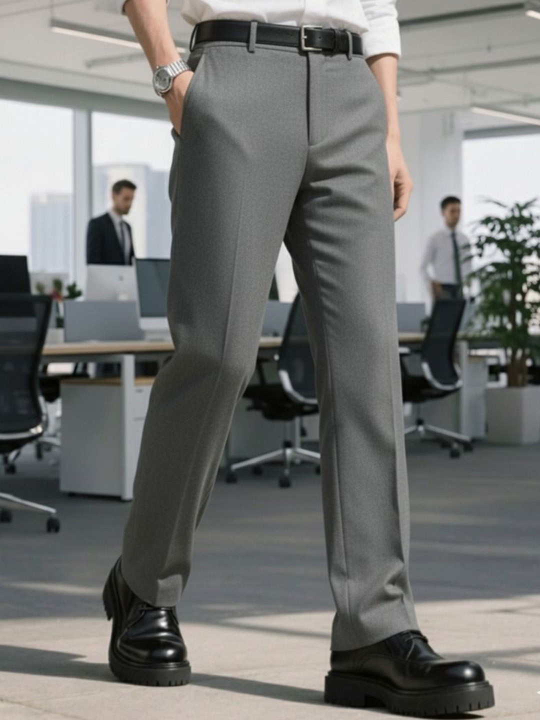 COVZ Men Relaxed Straight Leg Straight Fit Easy Wash Korean Pants