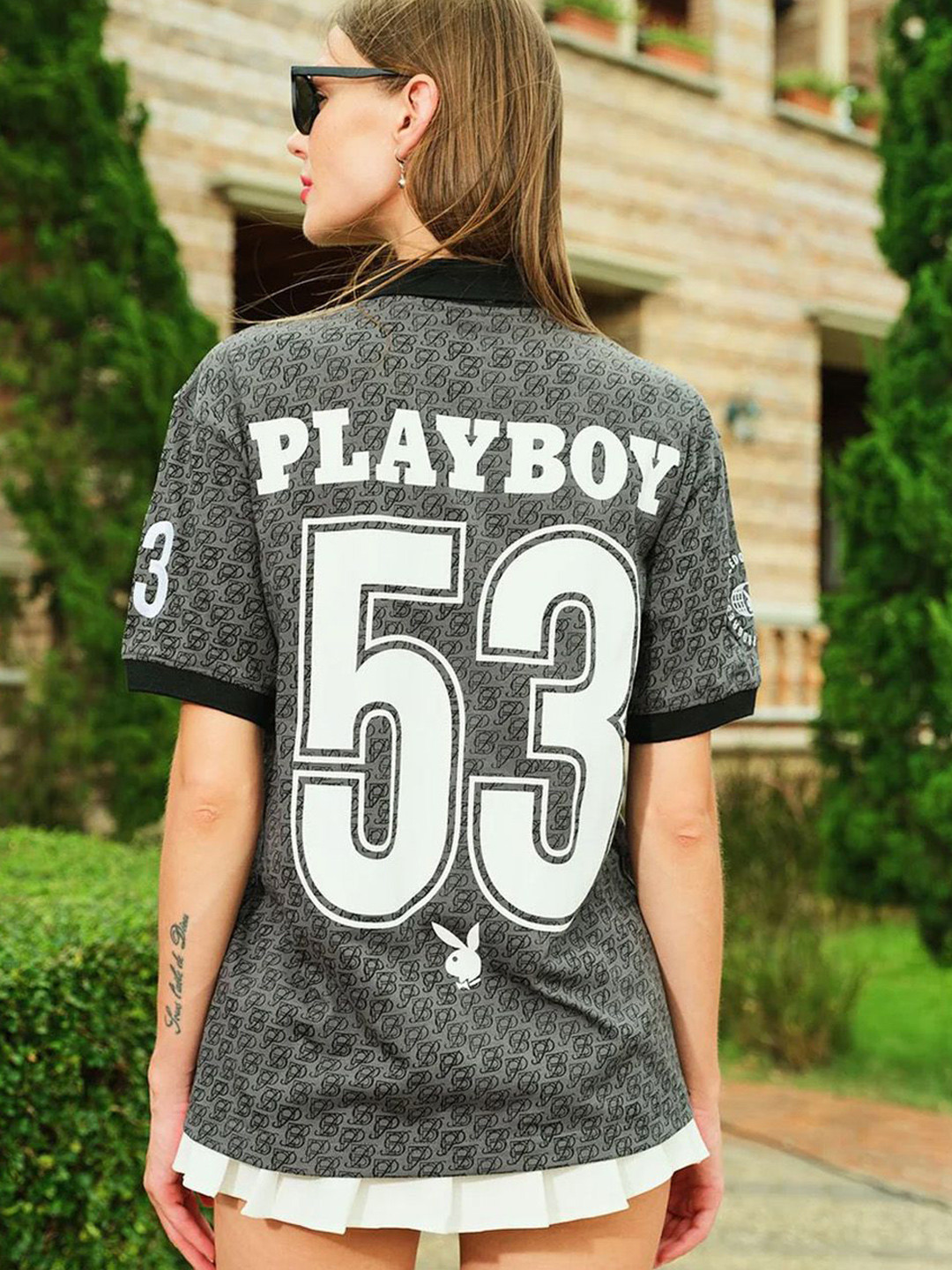 Bonkers Corner Stay Playful Typography Printed Zipper Polo Collar Cotton T-Shirt